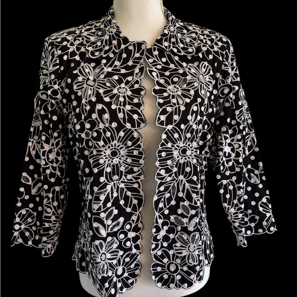 Neiman Marcus Embroidered Eyelet Jacket